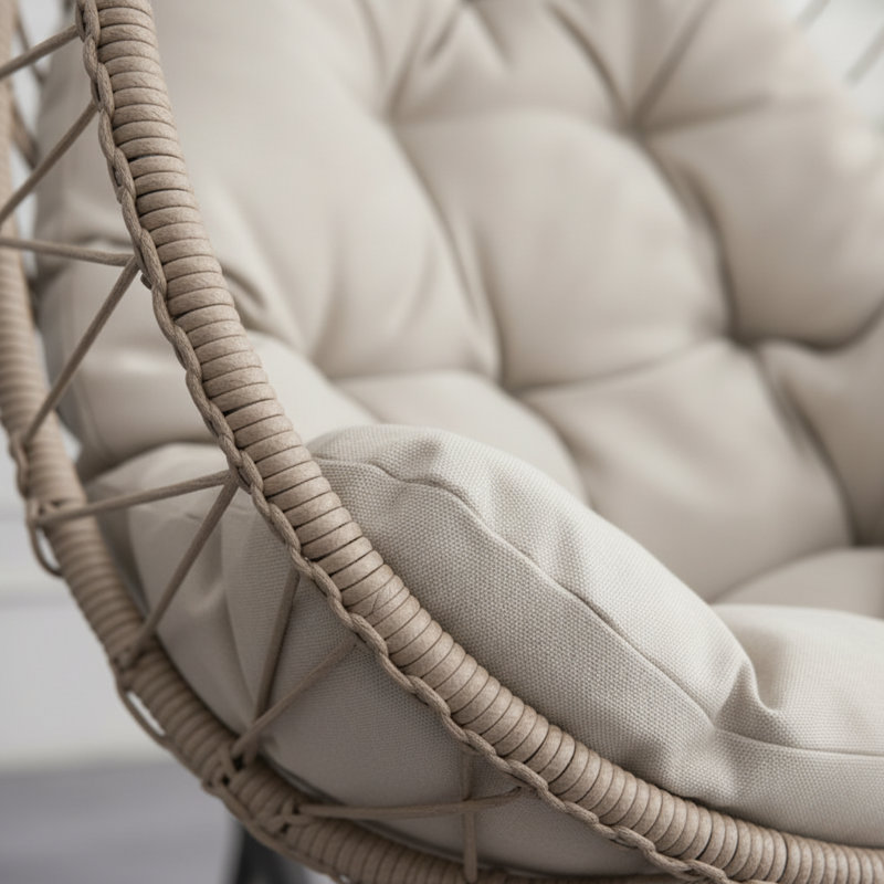 Chaise suspendue en osier avec support, hamac à bascule intérieur / extérieur, gris lin, Beige, Gris clair