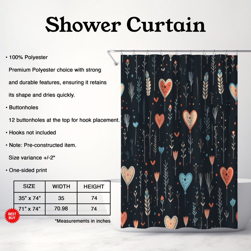 Tender Patterns - Rideau de douche Premium, H 74 po x l 71 po