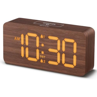Wooden Digital Alarm Clocks for Bedrooms with 0-100% Dimmable Display