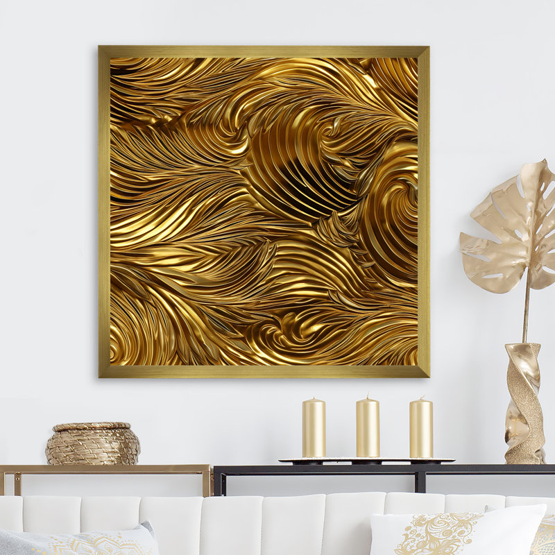 Golden Feathers Serenity III - Plumes, art mural, Cadre doré simple, H 16 po x l 16 po x P 1 po