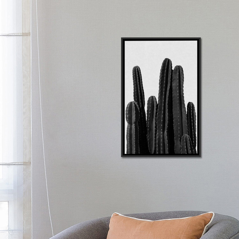 «Cactus I», impression sur toile en noir, H 26 po x l 18 po x P 1,5 po, Toile avec cadre noir, Pas de tapis