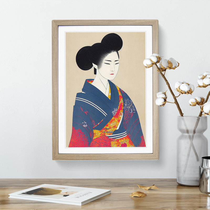 Traditional Geisha No.4 - Single Picture Frame Print, 34cm H x 25cm W x 2cm D, Oak Framed