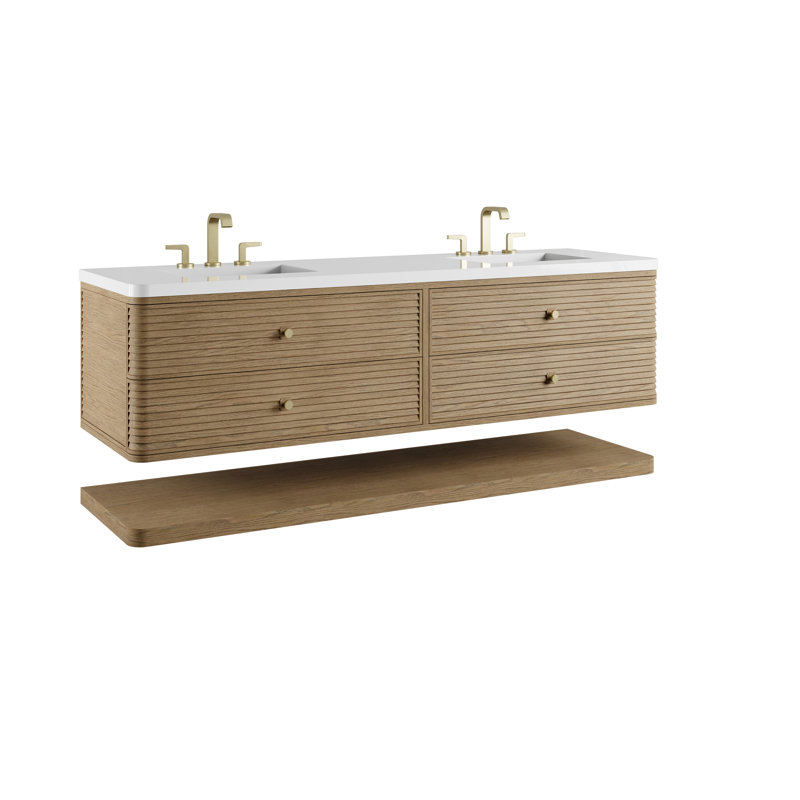 Allamari 72" W Double Vanity, White Zeus Silestone, 8" Widespread, Dune Mist