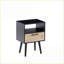 Table basse en rotin noir avec tiroir & amp; Pieds en bois massif - Peu encombrant pour la chambre à coucher du salon