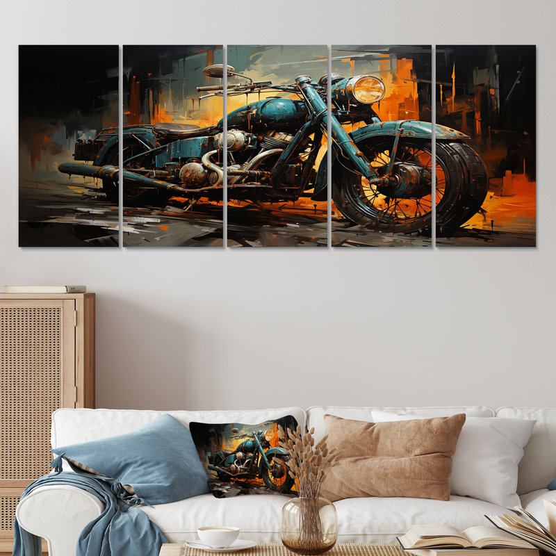 Art mural noir pour motocyclette 5 pièces, H 28 po x l 60 po