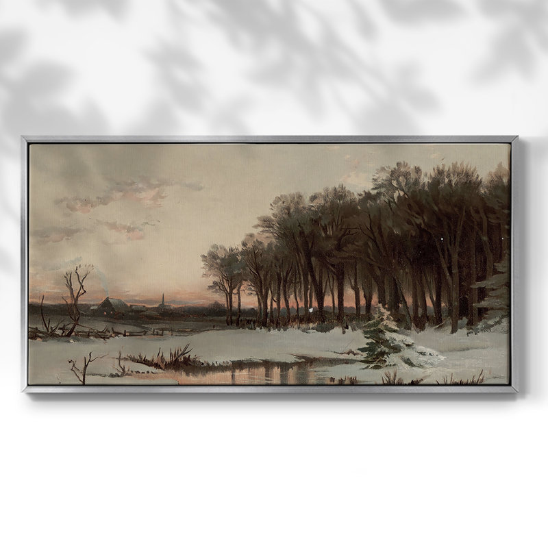 «Landscape Series» -CCCXCVII- Toile tendue avec châssis tendue, prête à être accrochée, H 25 po x l 49 po, Argent argent