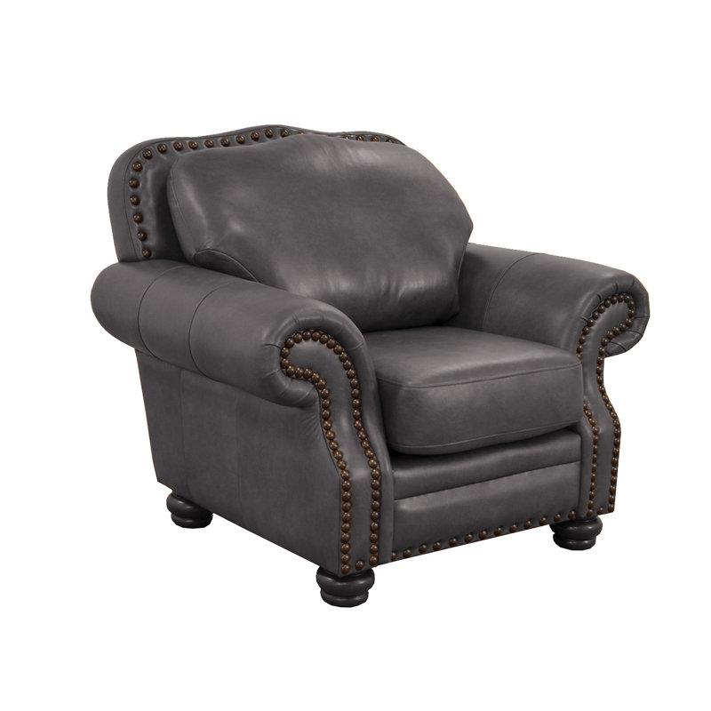 Somto 50" Genuine Leather Rolled Arm Club Chair, Berkshire Charcoal Genuine Leather