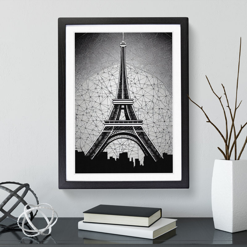 Monochrome Eiffel Tower No.2 - Framed Print, 64cm H x 46cm W x 2cm D, Black Framed