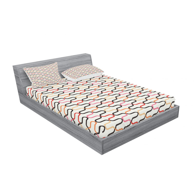 Microfiber Chevron Sheet Set, Full/Double Sheet Set with Fitted Sheet, Textured 60S Fashion Hippie Geometric