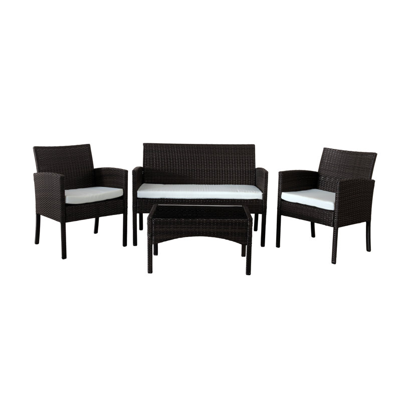 Gattaca Rattan 4 - Person Seating Group with Cushions, Black