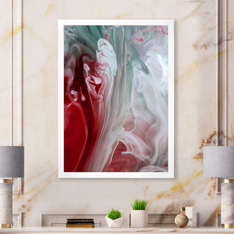 Art mural liquide en rouge et vert - décoration murale moderne en toile, H 40 po x l 30 po x P 1,5 po, Cadre photo blanc