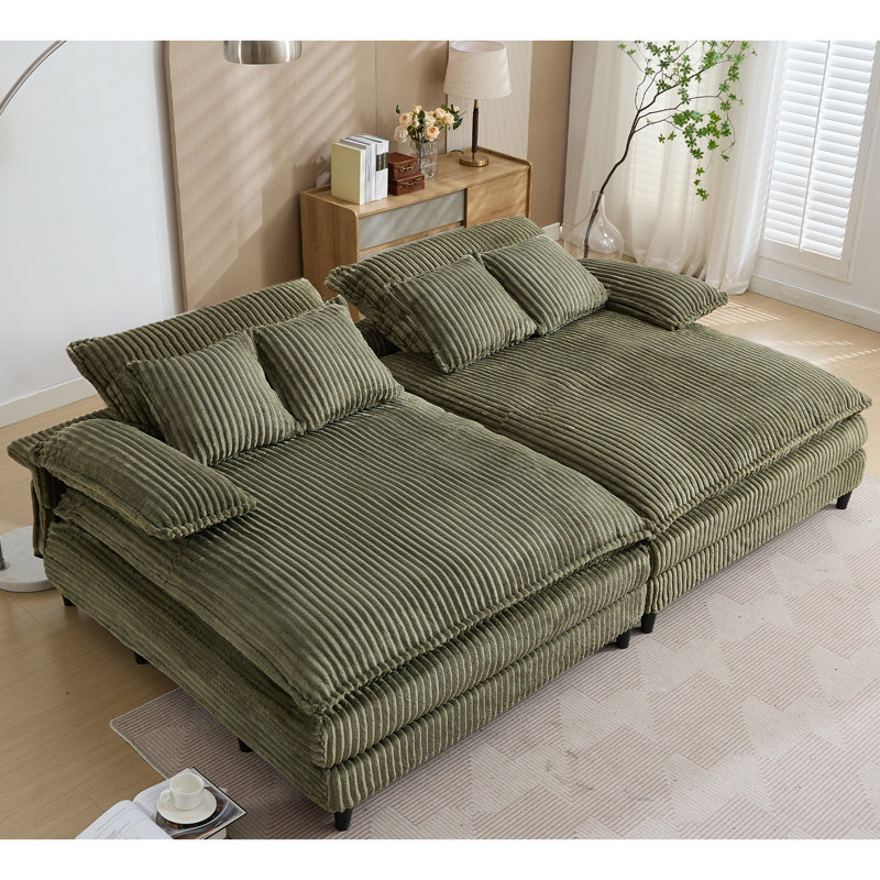 Corduroy Oversized Lounge Chaise Sofa Bed, 2, Green