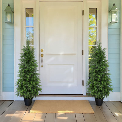 Ensemble de 2 cèdres artificiels résistants aux rayons UV, plantes topiaires à feuilles persistantes en pots de chambre de bébé pour la décoration intérieure et extérieure du patio