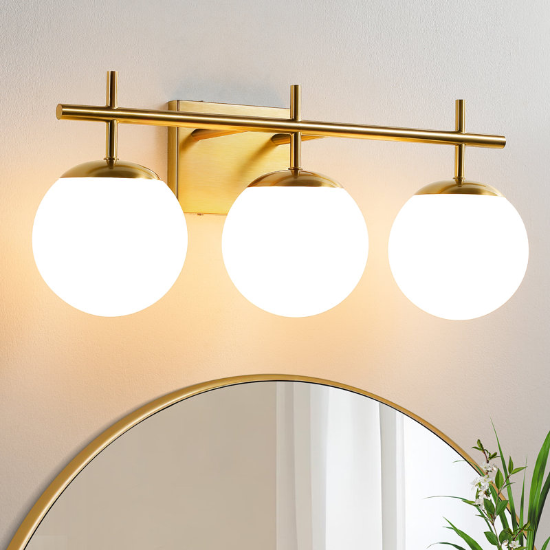 Vintage 3-Light Sconce For Bathroom Mirror Up/Down Mount With Glass Shape, Gold