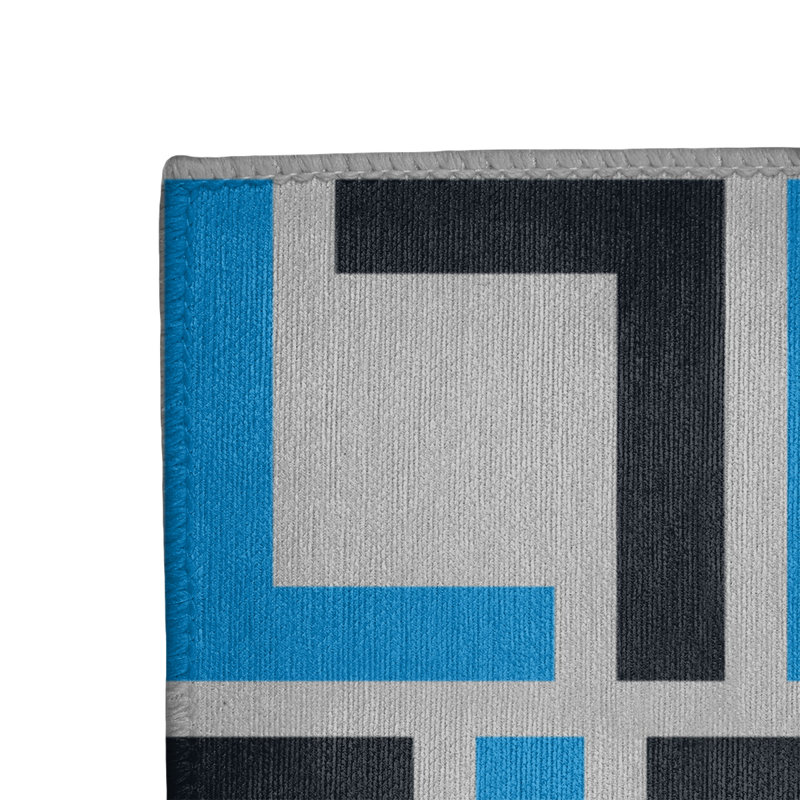Tapis géométrique gris clair / bleu / noir, Rectangle 3 pi x 5 pi
