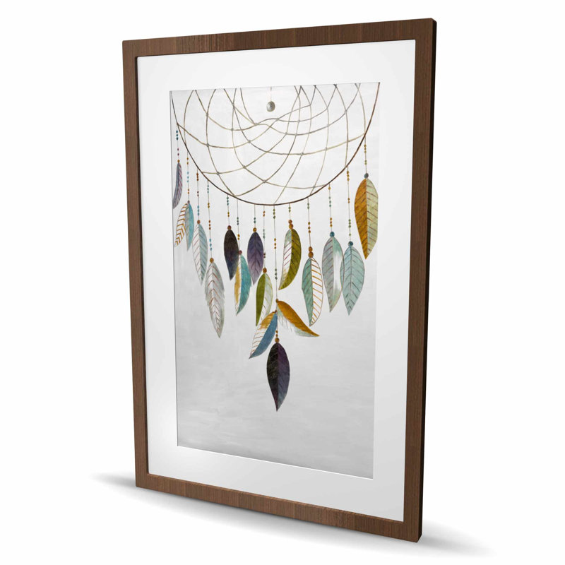Capteur de rêves avec plumes - gris, H 36 po x l 24 po, Brun