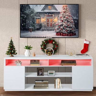 Meuble télé 68 po pour téléviseur de 78 po ou moins avec meuble télé moderne avec armoires de rangement et tablettes réglables