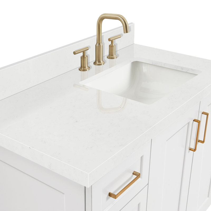 ARIEL Taylor 42.25 Single Sink Bathroom Vanity with Man-Made Stone Top-Oval, Right, Oval, White