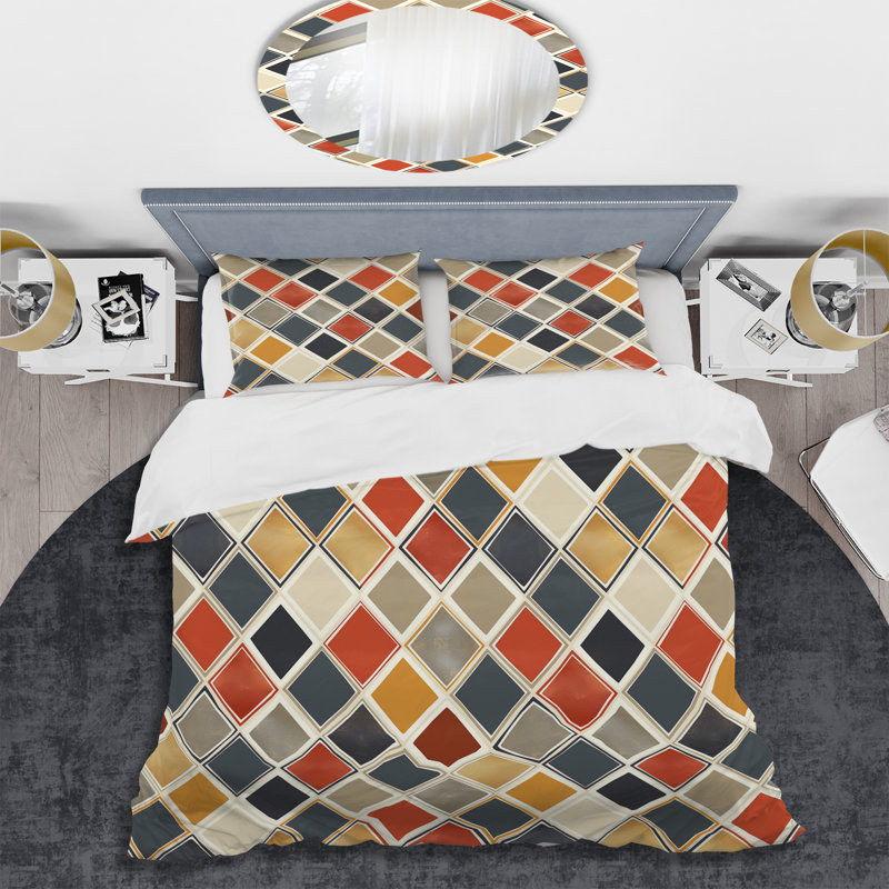 Ensemble de housse de couette moderne brun à motif losange moderne III, Housse de couette très grand et 2 très grandes t