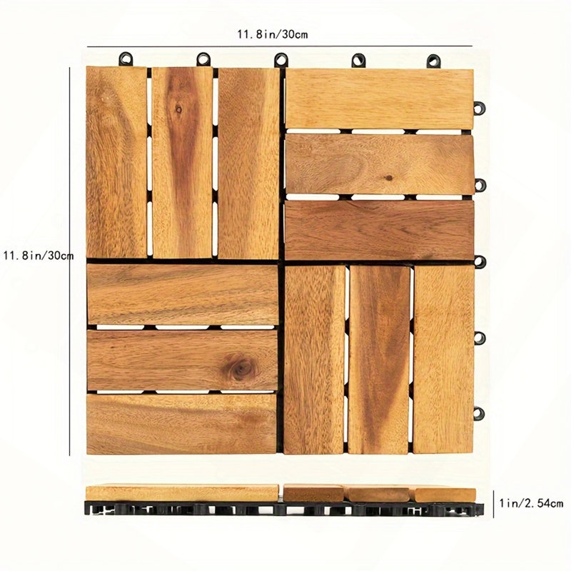 10 tuiles de terrasse - 11,8 po x 11,8 po en bois d'acacia massif naturel imbriqué pour l'extérieur et l'intérieur, le patio, le balcon, le bord de la piscine