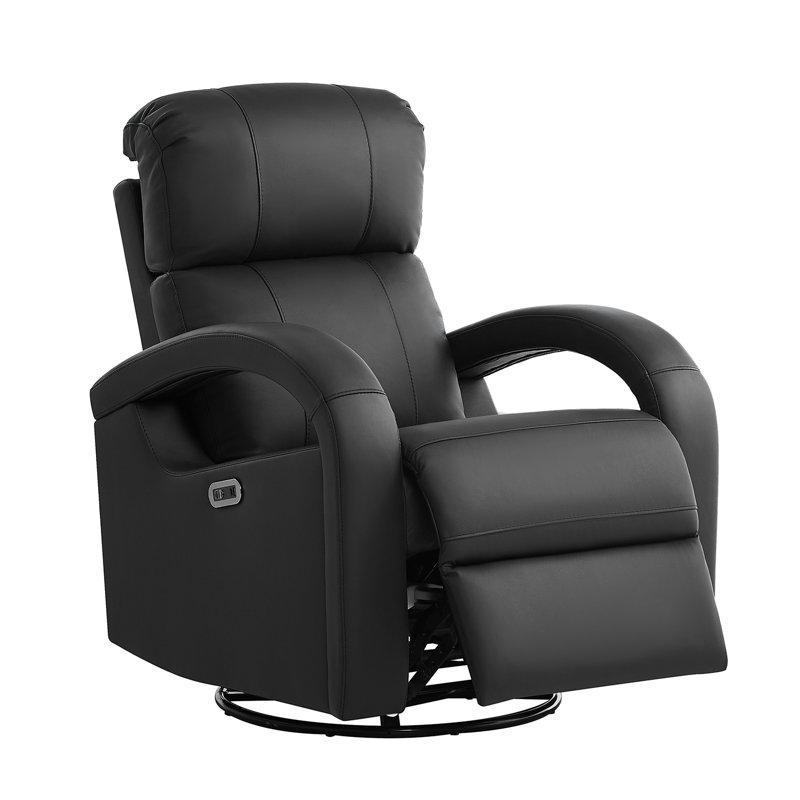 Power Recliner Top Grain Leather Electric Chair Adjustable 270°Swivel Chair, Black Top Grain Leather