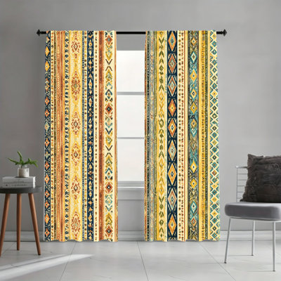 Ensemble de 2 rideaux à rayures bohèmes, occultants, style ethnique bohème, à œillets, parfaits pour le salon, la chambre à coucher, la chambre d'amis, une maison de campagne ou une décoration intérieure esthétique.