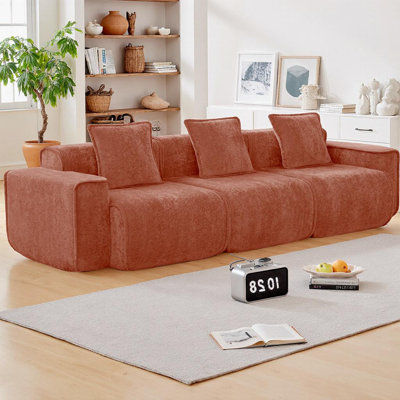 Canapé modulaire en velours 3 places avec passepoil à bordure française, sans assemblage requis, avec canapé-lit désossé et coussins décoratifs pour salon moderne