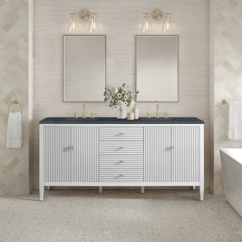 Myrrin 72'' W Double Vanity, Bright White, Charcoal Soapstone, 8" Widespread