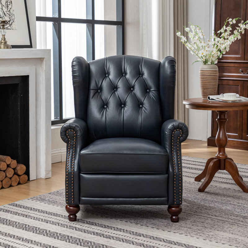 Fauteuil inclinable en cuir véritable de 31 po Almantas, Cuir véritable bleu marine