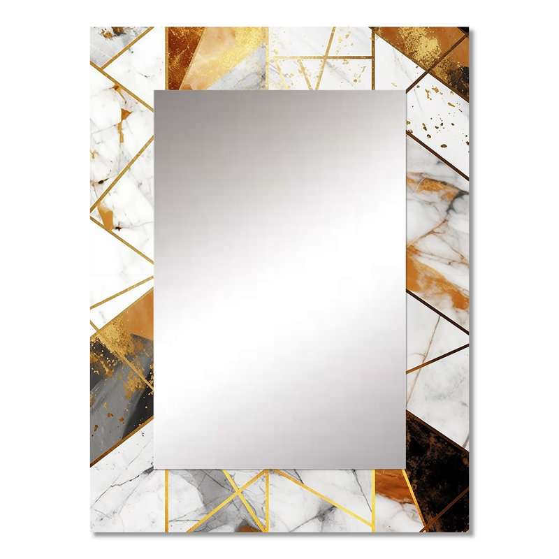 Exploring Golden Abstracted Symmetry V - Geometric Decorative Mirror, Modern Wall Mirror, Printed Metal Art, 32" x 24"