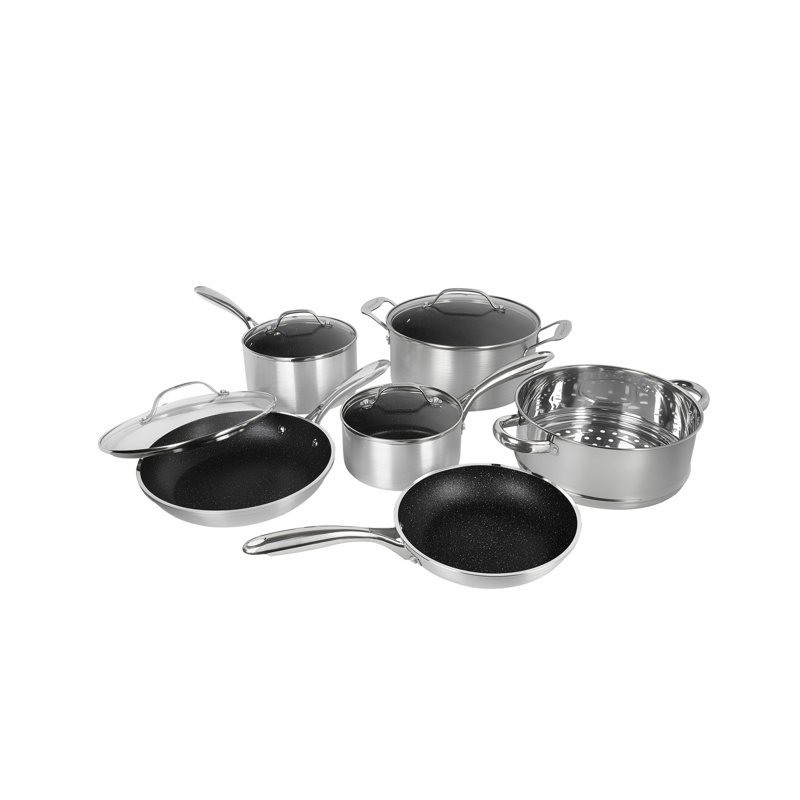 Granitestone Silver 10 Piece Nonstick Cookware Set, Stay Cool Handles, Oven & Dishwasher Safe