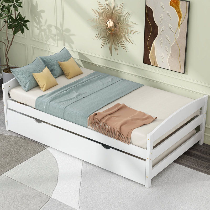 Lit plateforme simple avec lit gigogne simple, blanc, Blanc