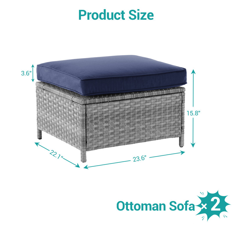 Repose-pieds d'extérieur avec coussin (ensemble de 2), Gris, Marine