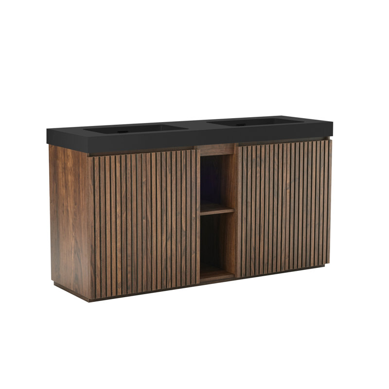 Meuble-lavabo 60F, Noyer brun, Noir