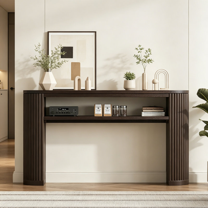 Console avec pieds cannelés et tablette ouverte, Espresso