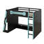 Lit mezzanine double en bois pleine grandeur avec bureau, tablettes multiples et luminaire RVB-420713903