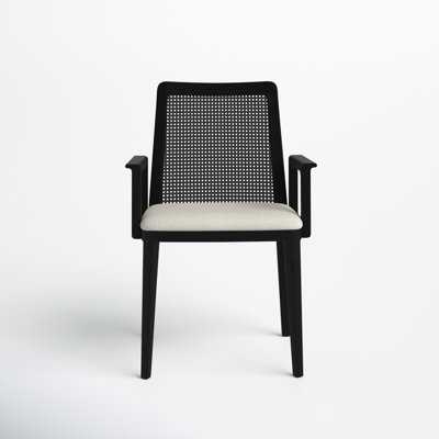 Pennington 18.5"" D x 23"" W x 33.9"" H Wood with Cream Fabric Seat and Cane Back Arm Chair -  Joss & Main, 1E11F57A0B734E11A15146A6E6D7EEA1