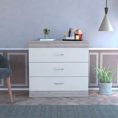  Commode 29 po à trois tiroirs gris clair et blanc 29 po