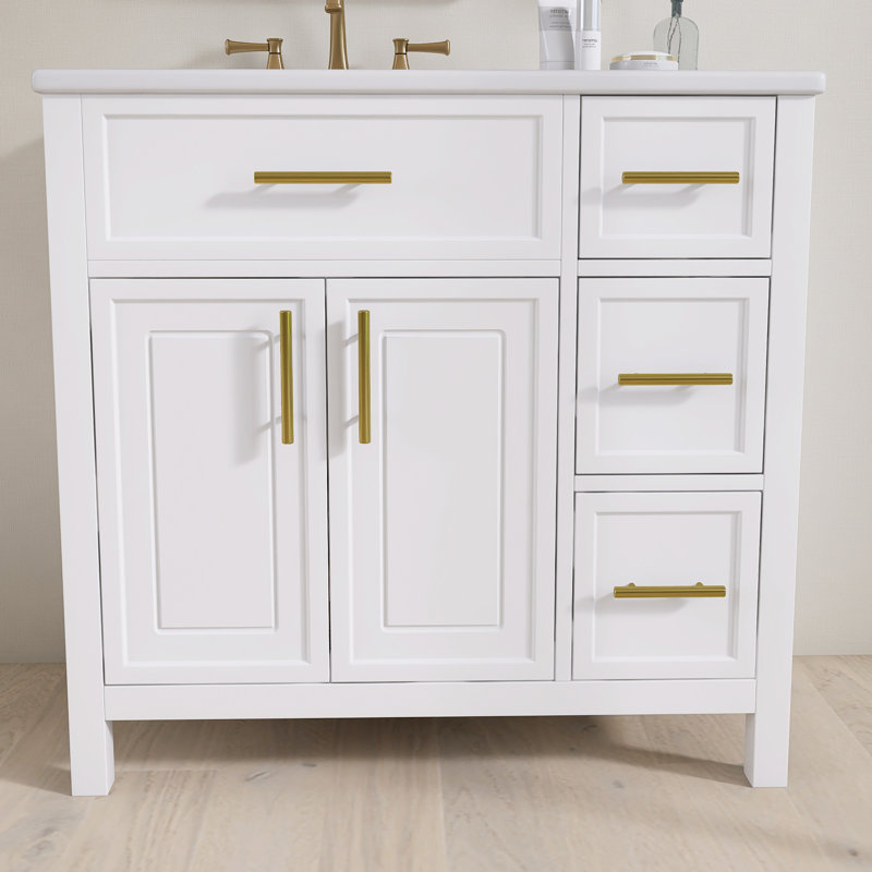 Ensemble de meuble-lavabo autoportant 36 po avec comptoir en céramique 36 po, Blanc
