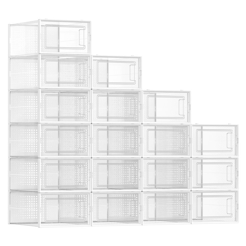18 Pair Stackable Shoe Rack, Clear/White