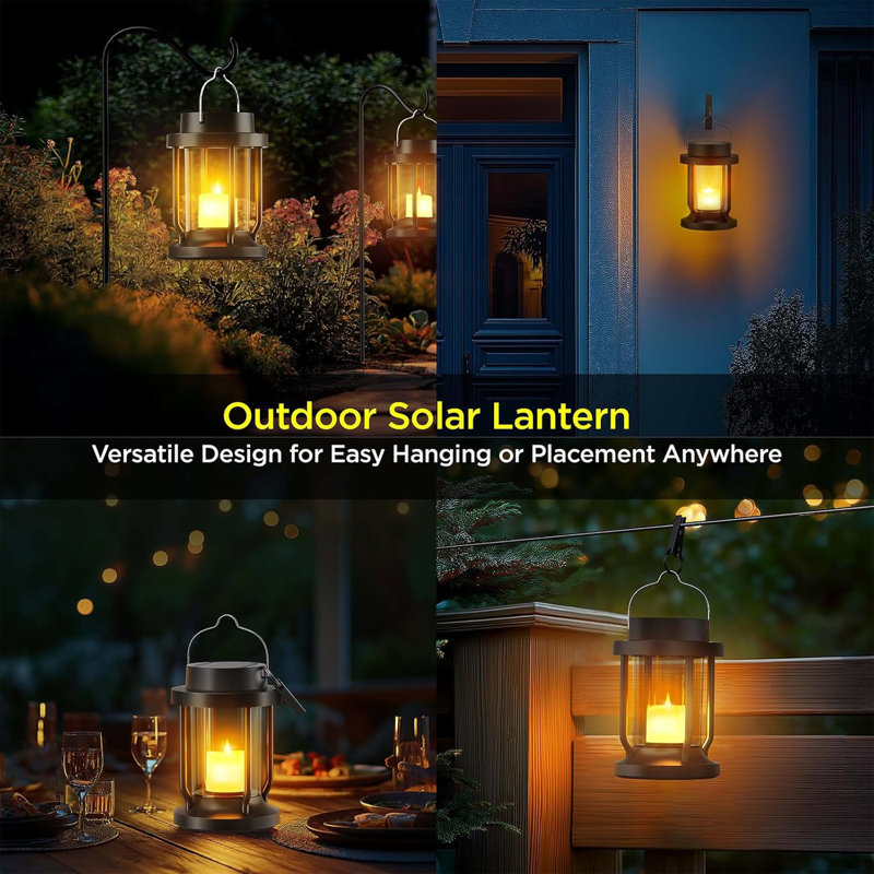 Lumières solaires suspendues avec bougie sans flamme scintillante réaliste, résistant aux intempéries pour la décoration de jardin