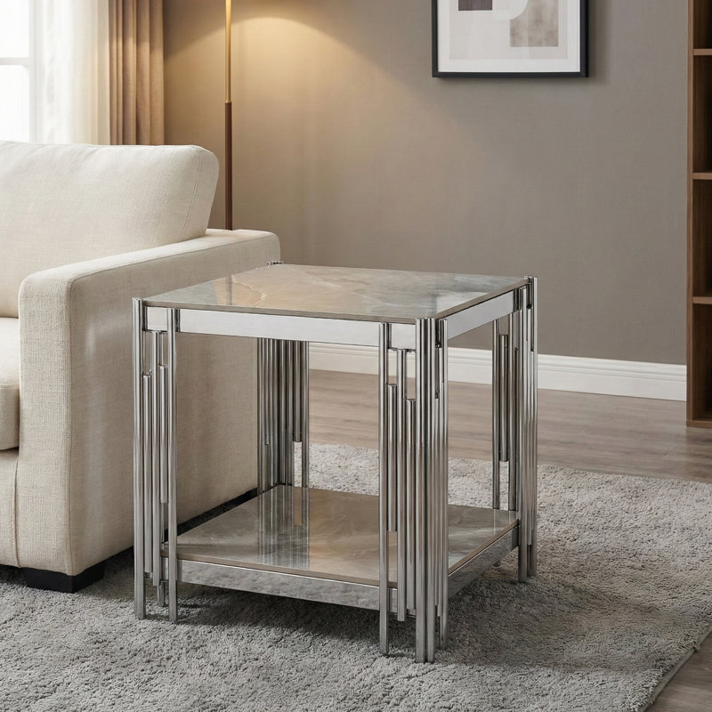 Kya End Table Stone & Stainless Steel