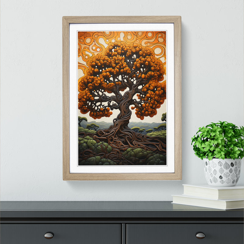 Oak Tree Contemporary - Single Picture Frame Print on Wood, Oak , 64cm H x 46cm W x 2cm D