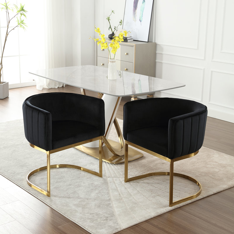 Black Velvet Upholstered Side Chair with Gold Metal Frame