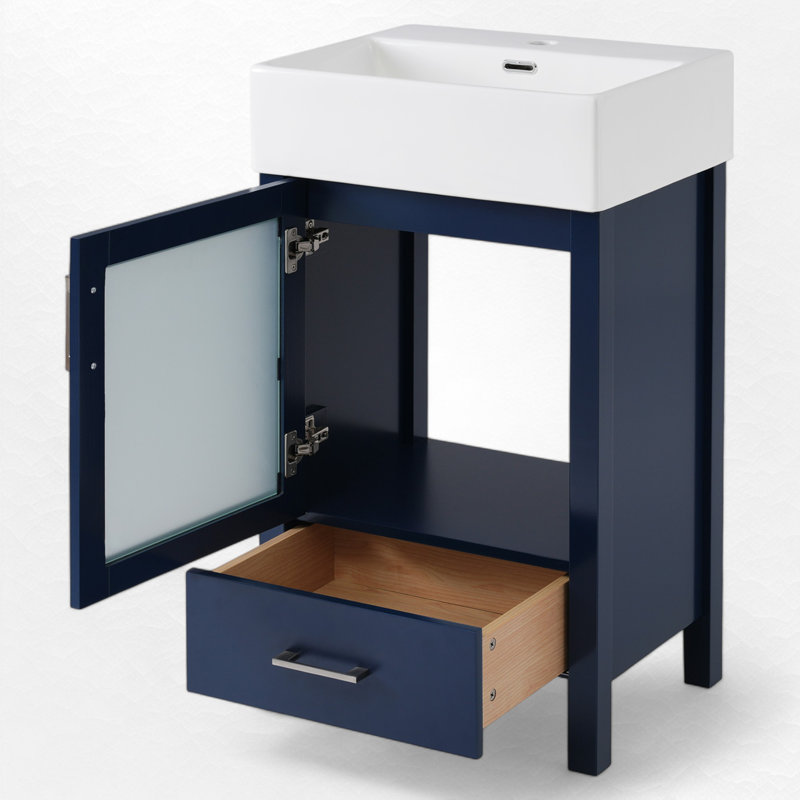 Meuble-lavabo simple 20 po avec comptoir en céramique, Bleu