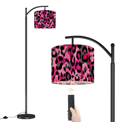 Arc Floor Lamp with Adjustable Lampshade pink leopard Standing Lamp 3 Color Temperatures Dimmable Tall Pole Lamp with Foot Switch for Bedroom