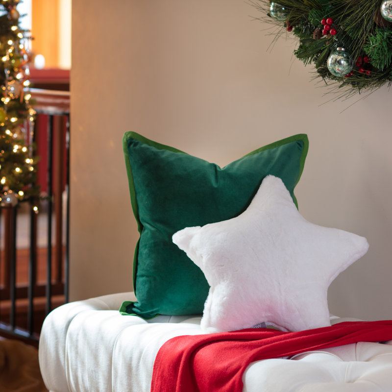 16.5" Snow White Faux Fur Star-Shaped Throw Pillow