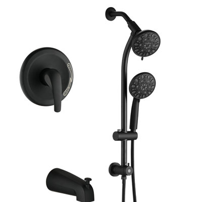 Douche à 7 jets avec finition noir mat, débit de 1,8 gallons par minute, installation de la perceuse, support réglable à main, douchette au-dessus de 5 po et douches multiples modes, ensemble complet toutes les pièces nécessaires