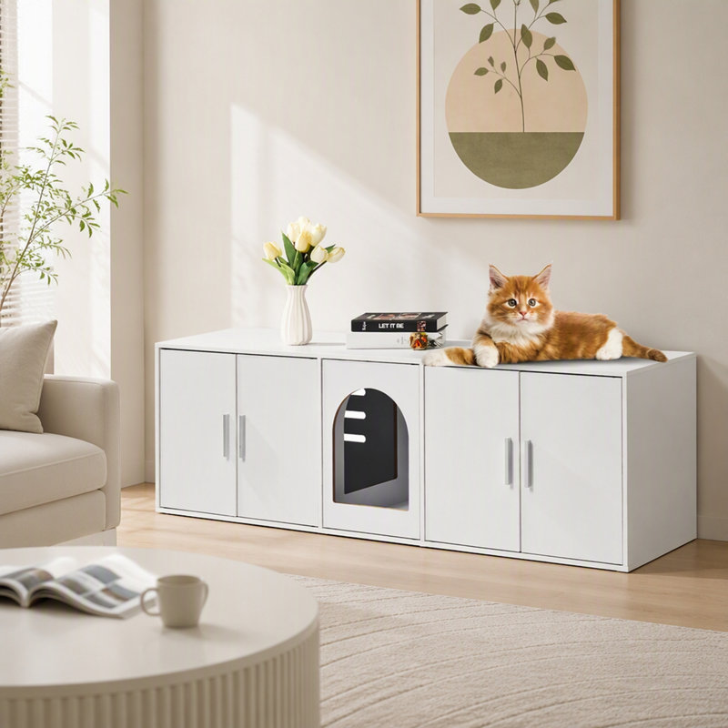 Enclos pour bac à litière pour chat avec crochet et portes