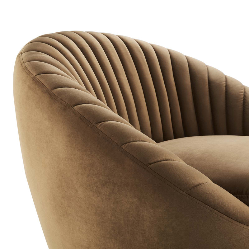 Upholstered Swivel Barrel Chair, Cognac Velvet